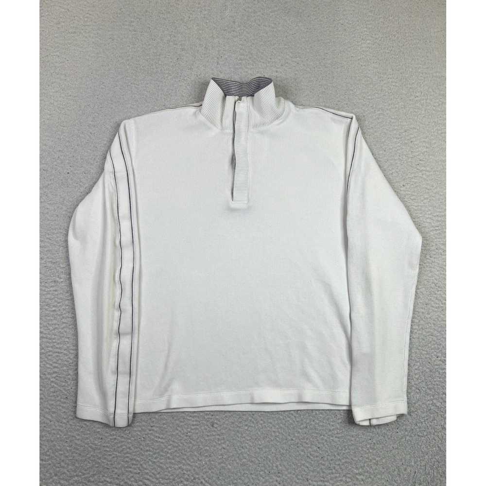 BOSS Hugo Boss Mens Large White Cotton Mock Neck Snap Pullover Sweater Piceno 01